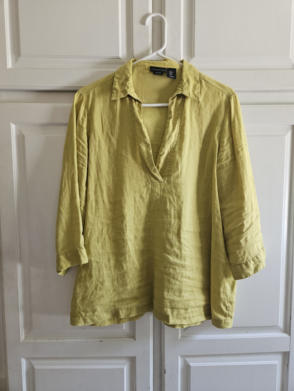 Tahari Chartreuse Linen Tunic Top M
